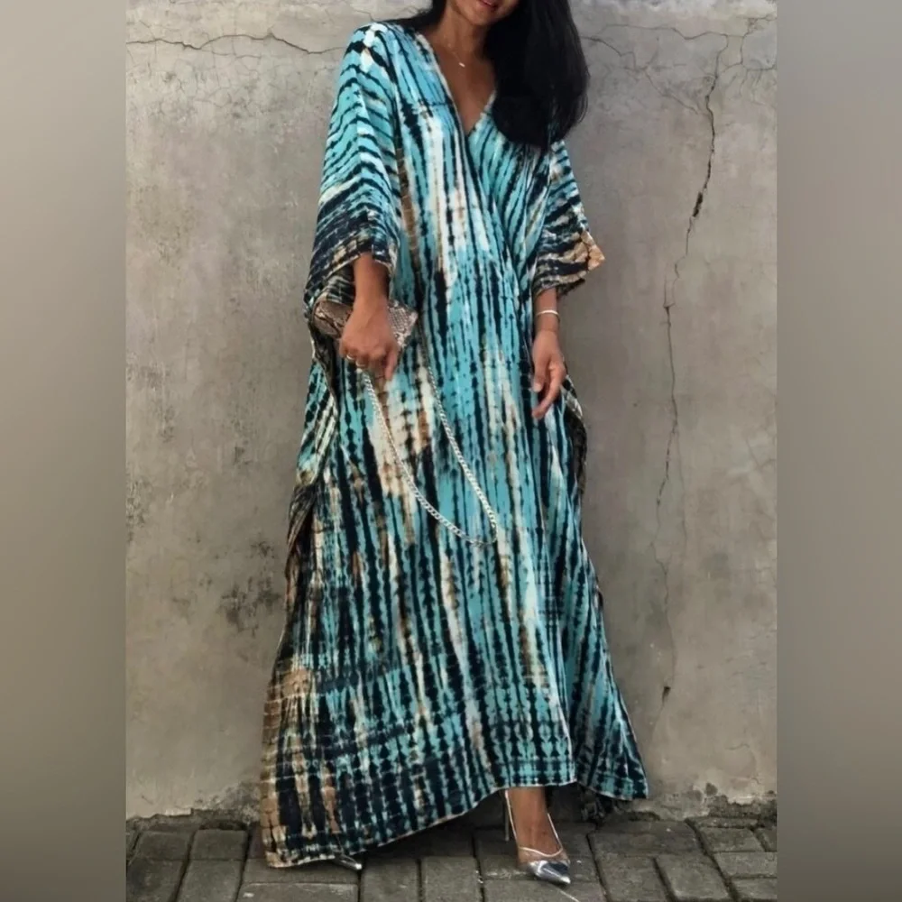 Jenny Elegant Bohemian Kaftan Maxi Dress Swimsuit Coverup - Picture 3 of 13